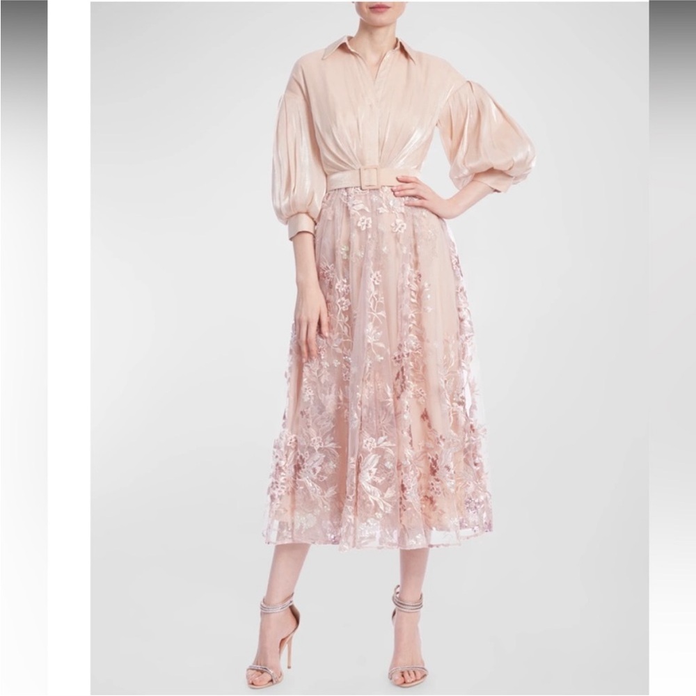 Badgley Mischka Chiffon Shift Dress with lace skirt